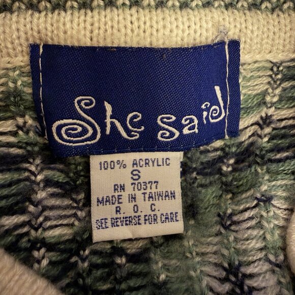 Vintage She Said Fair Isle Granny Cottage Core Mock Neck Sweater Small Coquette - Picture 6 of 7